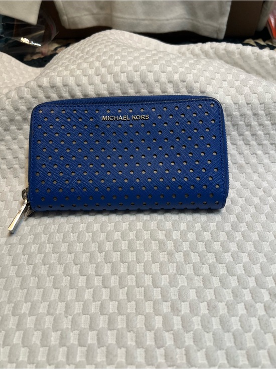Michael Kors Handbags - Michael Kors Electric Blue Perforated Zip Card Holder